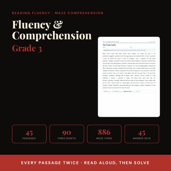 3rd Grade Reading Comprehension Mazes & Fluency Passages | 45 Paired Sets