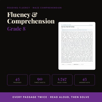 8th Grade Reading Comprehension Mazes & Fluency Passages | 45 Paired Sets