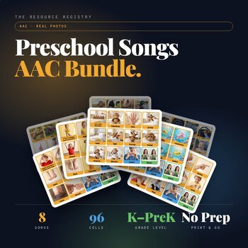 AAC Communication Board Bundle | 8 Preschool Songs | REAL PHOTOS | Editable