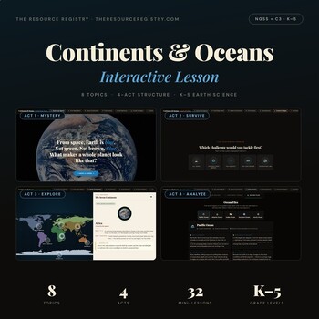 Continents and Oceans Worksheets + Interactive Lesson | K-5 Map Skills Unit