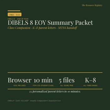 DIBELS 8 End-of-Year Data Summary — FREE K-8 | Class Companion Tool
