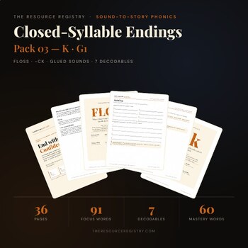FLOSS + Closed Syllable Endings | -ck -ng -nk Phonics Pack | K-1