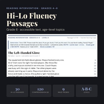 Hi Lo Reading Passages Grade 6 | Fluency & Comprehension | Reading Intervention