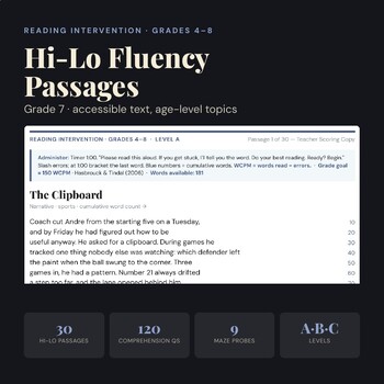 Hi Lo Reading Passages Grade 7 | Fluency & Comprehension | Reading Intervention
