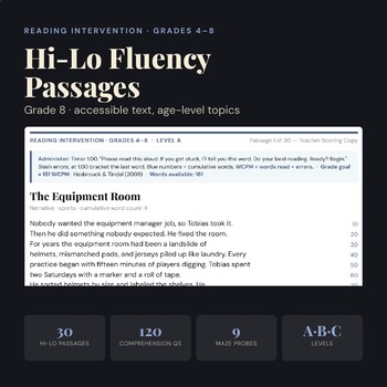 Hi Lo Reading Passages Grade 8 | Fluency & Comprehension | Reading Intervention