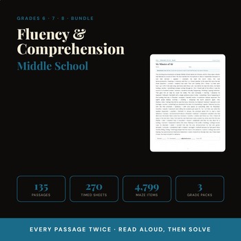 Middle School Reading Comprehension Mazes & Fluency Passages | Grades 6-8