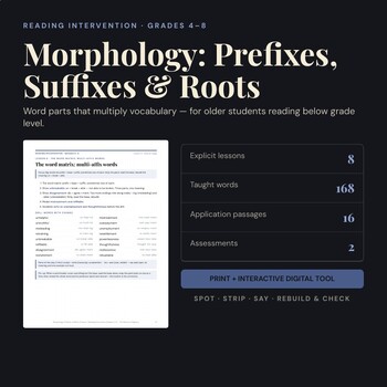 Morphology Middle School | Prefixes Suffixes Roots | Reading Intervention 4-8