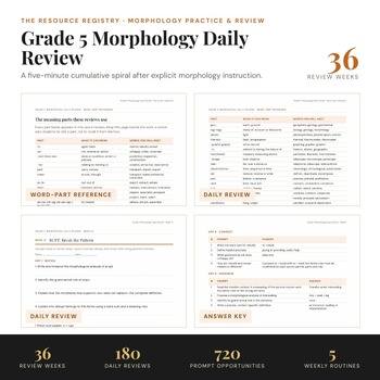 Morphology Morning Work | 5th Grade Daily Morphology Bell Ringers | 36 Weeks