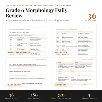 Morphology Morning Work | 6th Grade Daily Morphology Bell Ringers | 36 Weeks