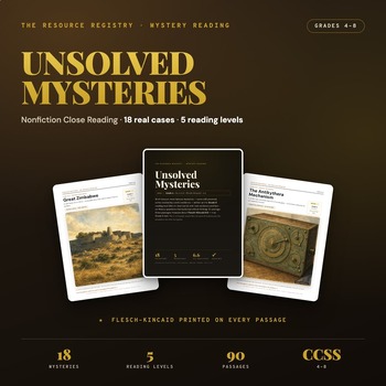 Mystery Reading Passages | Unsolved Mysteries Grades 4-8 | Hi-Lo Close Reading