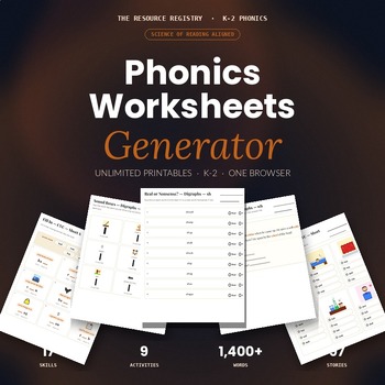 Phonics Worksheet Generator | K-2 Premium | 1,400+ Words & Decodable Stories