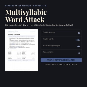 Reading Intervention Middle School | Multisyllabic Decoding + Audio | G4-8