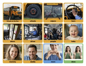 Wheels on the Bus AAC Communication Board — FREE | REAL PHOTOS | Editable