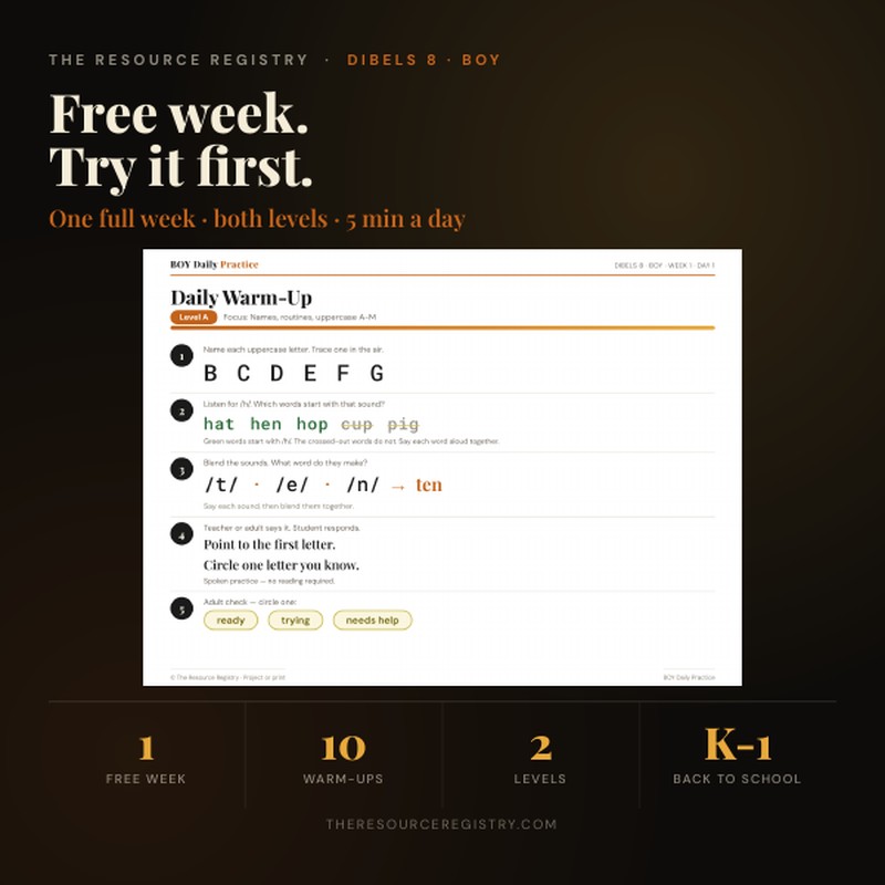 FREE DIBELS 8 Back-to-School Daily Practice — 1-Week Sample