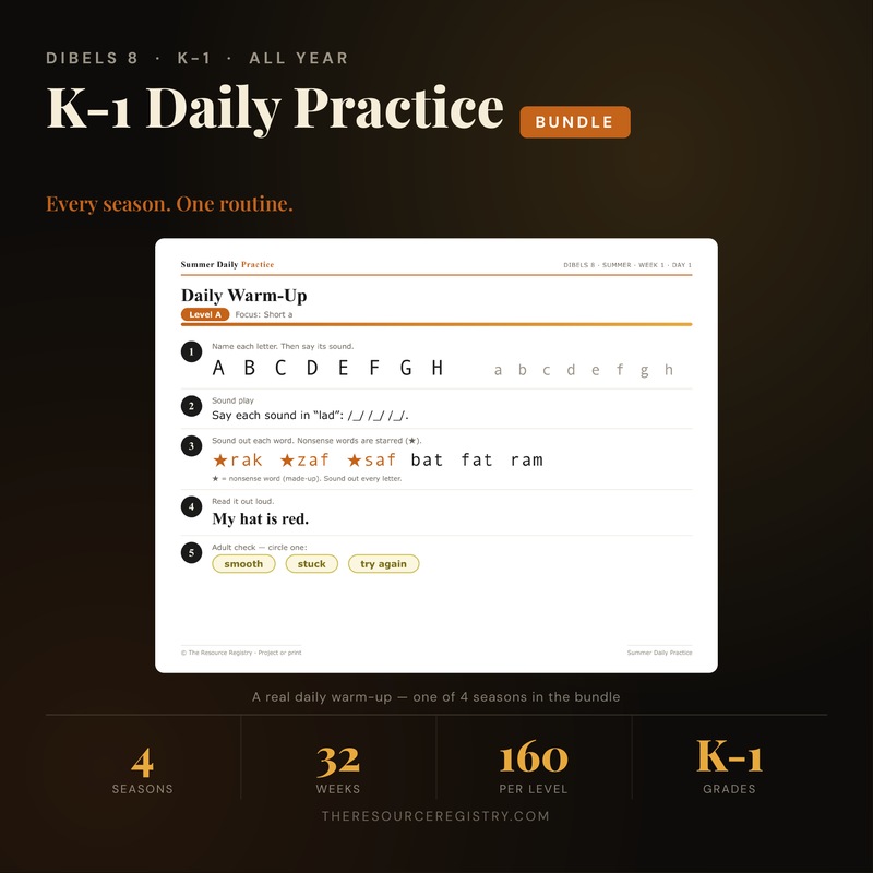 DIBELS 8 K–1 Daily Practice Bundle — All Year