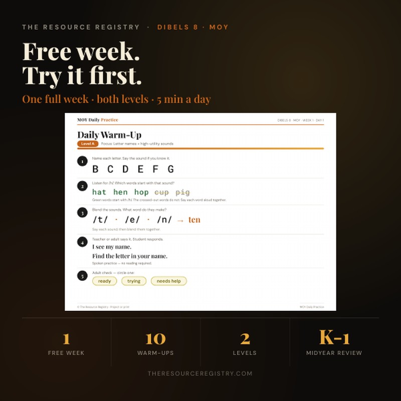 FREE DIBELS 8 Winter Daily Practice — 1-Week Sample