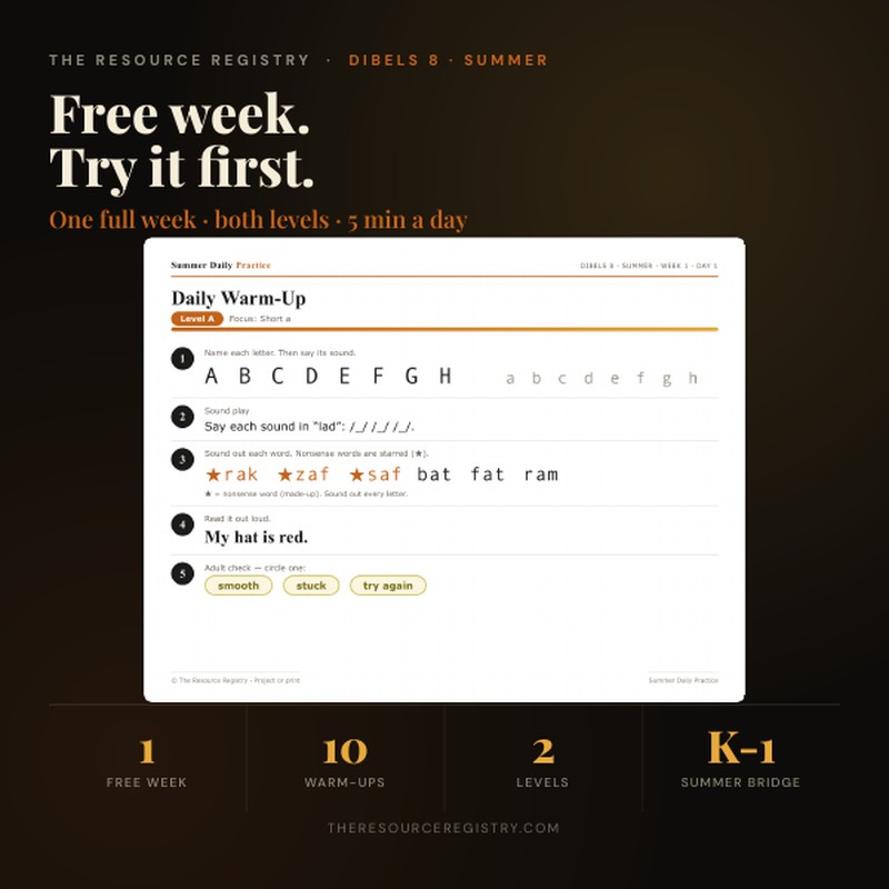 FREE DIBELS 8 Summer Daily Practice — 1-Week Sample