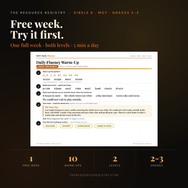 FREE DIBELS 8 Daily Fluency — 1-Week Sample, Grades 2–3 (Winter)