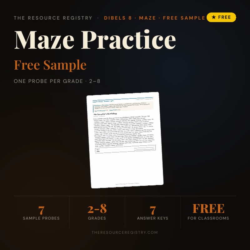 FREE DIBELS 8 Maze Practice Sample — Grades 2–8
