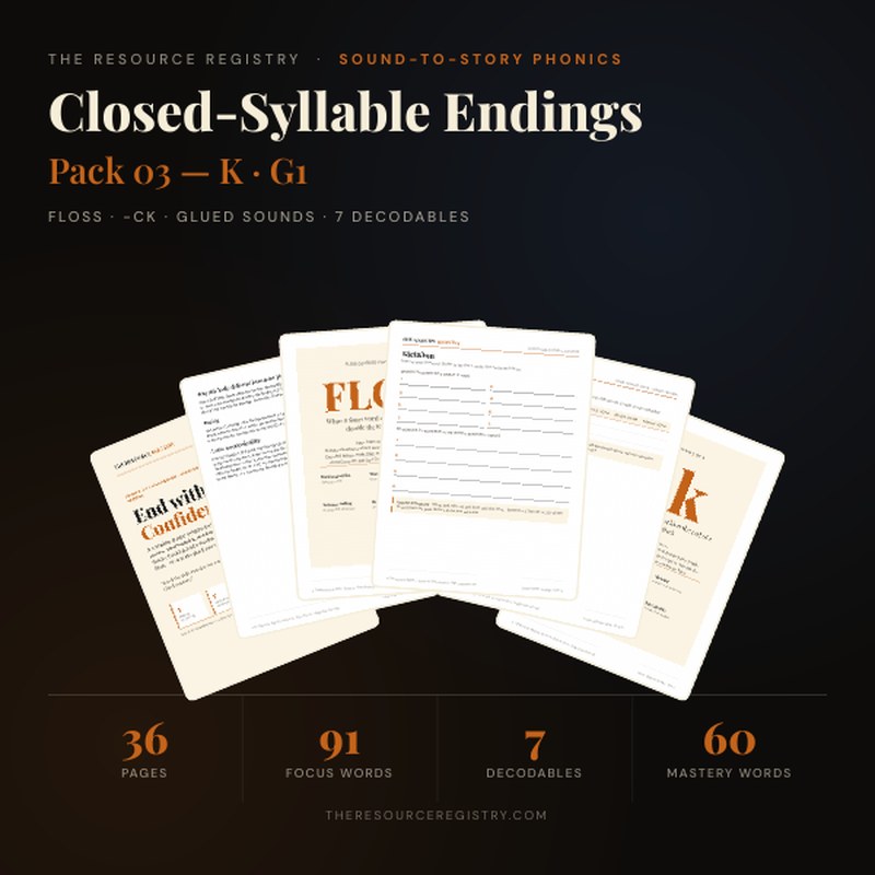 FLOSS + Closed Syllable Endings Phonics Pack — -ck, -ng, -nk