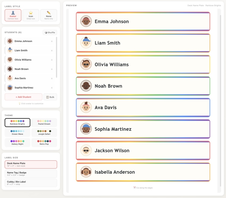 FREE Editable Name Tags Generator with Avatars