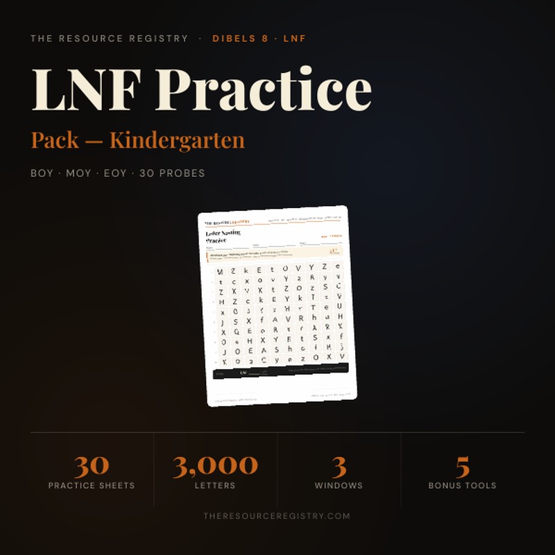 mCLASS DIBELS 8 LNF Practice Pack — Kindergarten